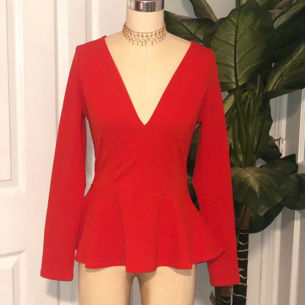 Arden B Low Cut Peplum Top